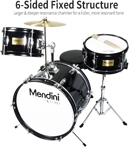 Miniatura 50 de Mendini By Cecilio Juego de batería para niños, 3 piezas para principiantes con bombo Tom Snare, kit de batería de 13 pulgadas con caja, platillo