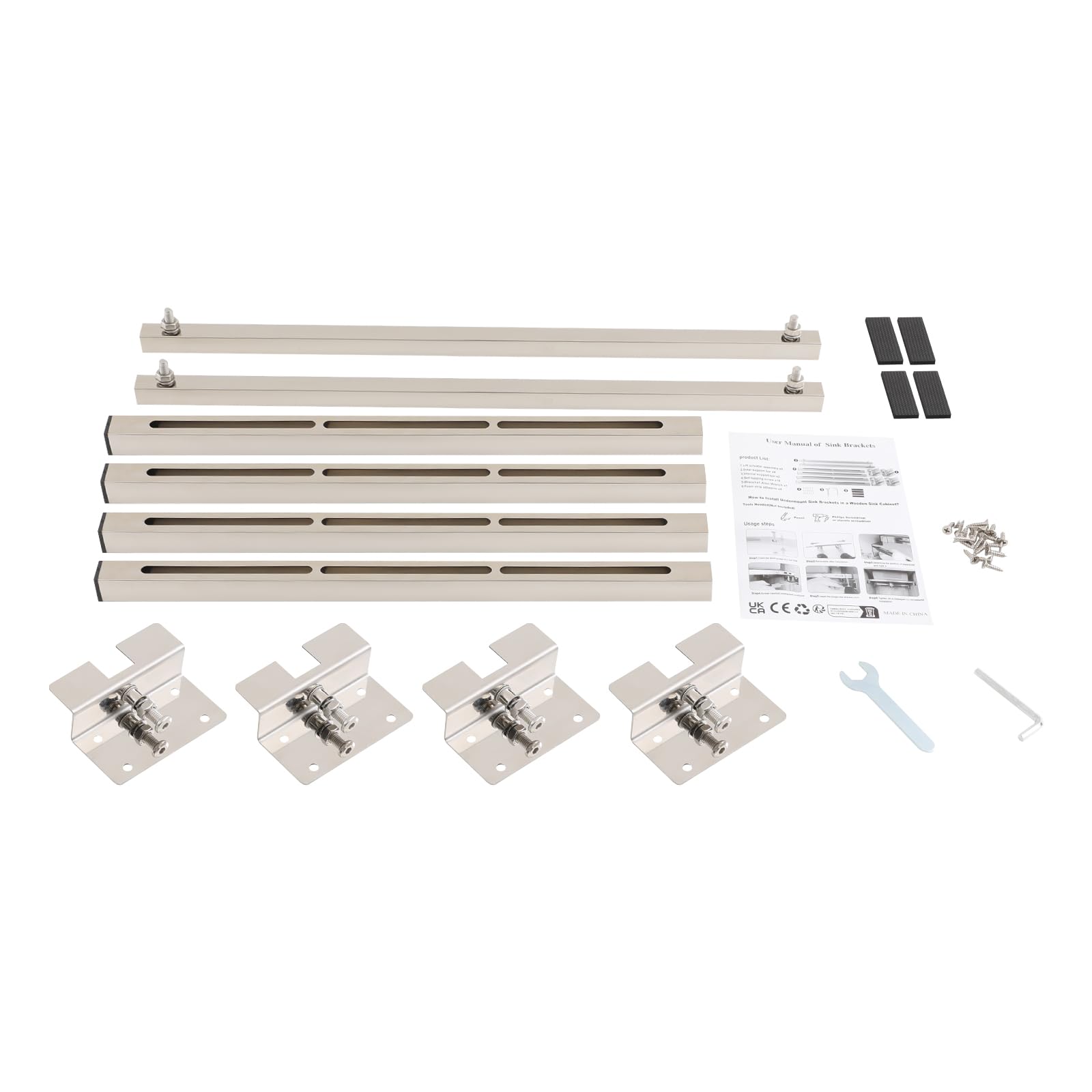 2 supporti per lavello sottolavello in acciaio inox, 91-130 cm, regolabili, portata 150 kg, supporto per lavello sottolavello
