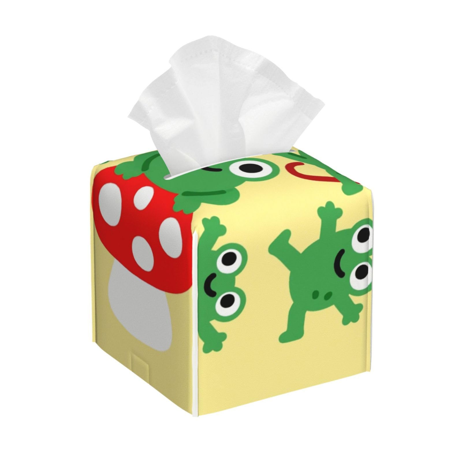 Pu Leather Cube Tissue Box Holders Modern Waterproof Square Tissue Box Cover Frog and Mushroom (2) Facial Paper Holder for Bathroom Kitchen Nightstand Office Home Decor