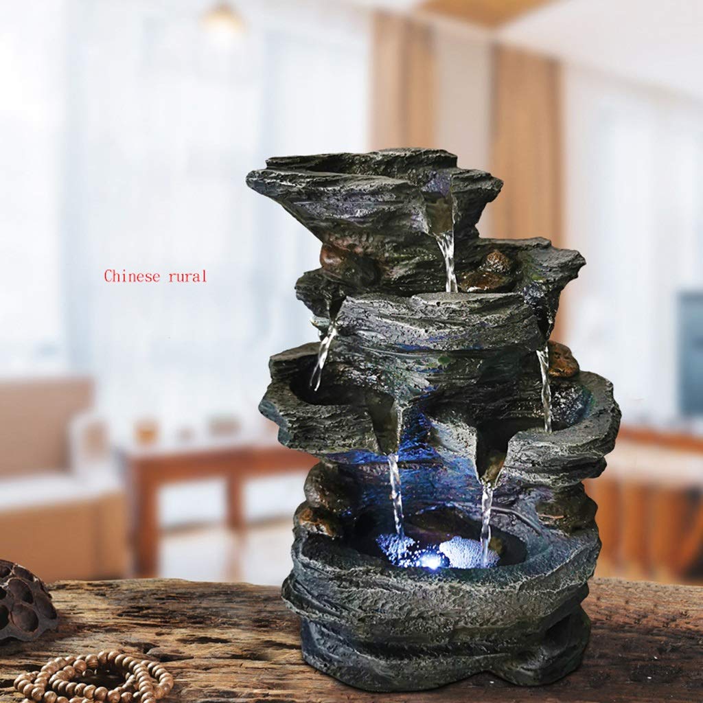 4-Tier Cascading Fontaine d'eau avec Tabletop LED Lights - Intérieur/extérieur Fontaine d'eau Décor Petite fontaine détente Tabletop Cascade