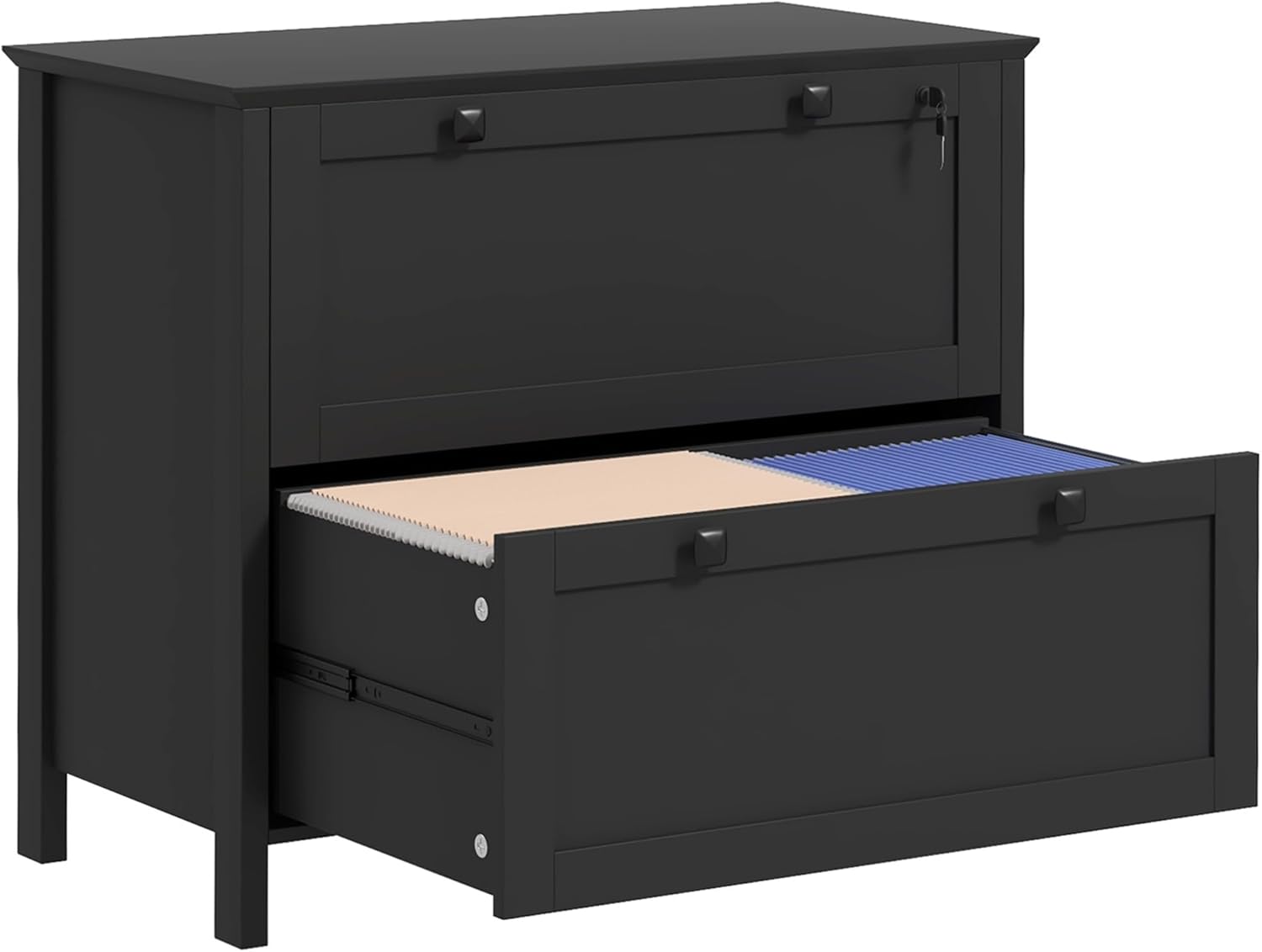 HOMCOM 2 Drawer File Cabinet with Lock, Lateral Filing Cabinet with Keys and Adjustable Hanging Bar for Letter, A4 and Legal Size for Home Office, Black