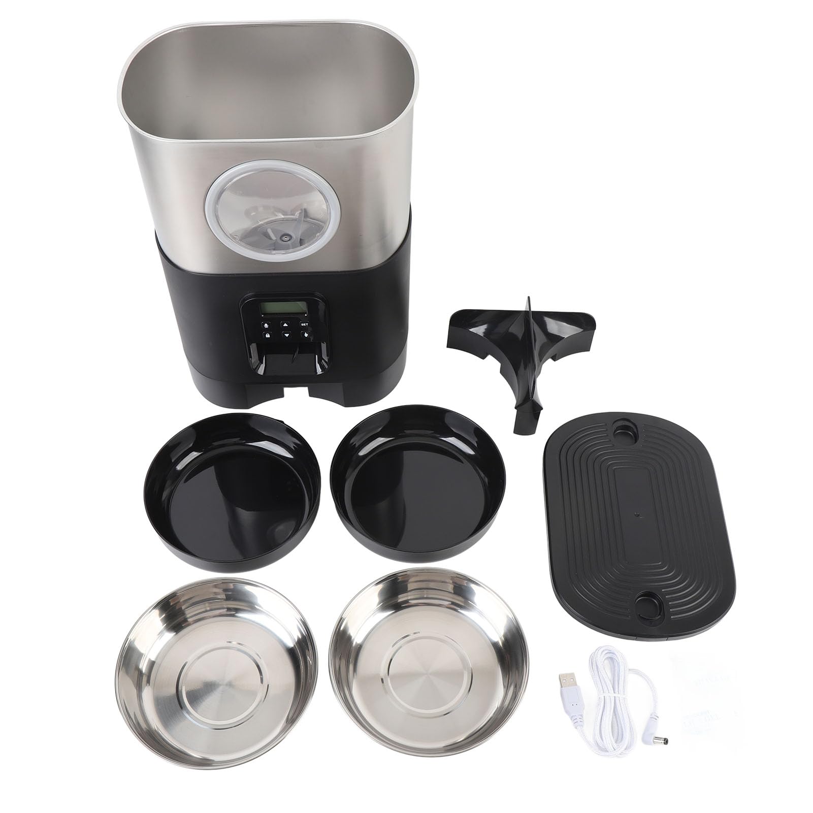 Sorandy Comedero Automático para Gatos, Comedero para Gatos de 5 litros de Capacidad, Cuantitativo Temporizado con Cuencos de Acero Inoxidable y Ventana Grande para Comprobar el Nivel de Alimentos,