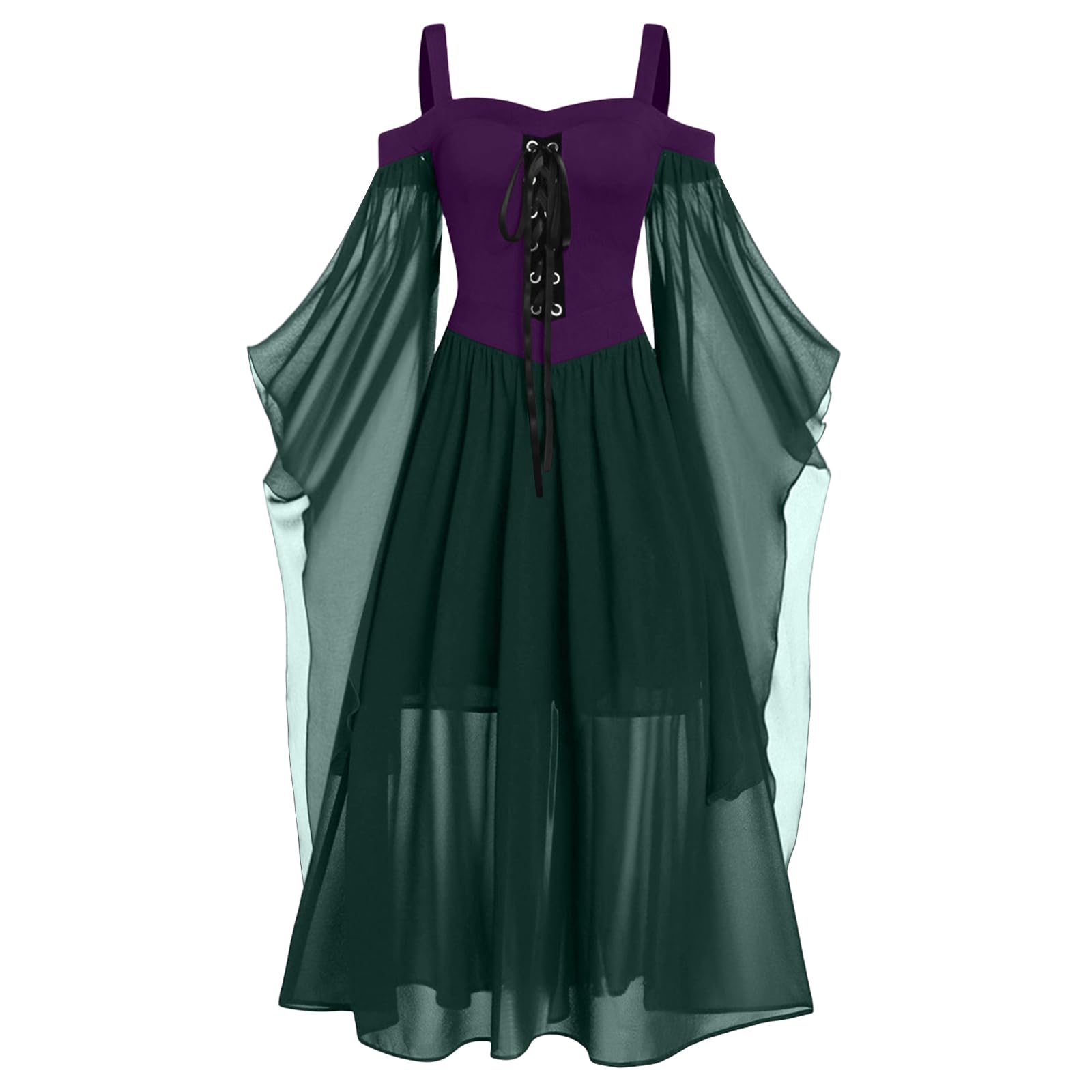 Nuoke Medieval Costume Women Halloween Costumes Women's Butterfly Sleeve Sexy Lace Gothic Medieval Dresses Green — image 1