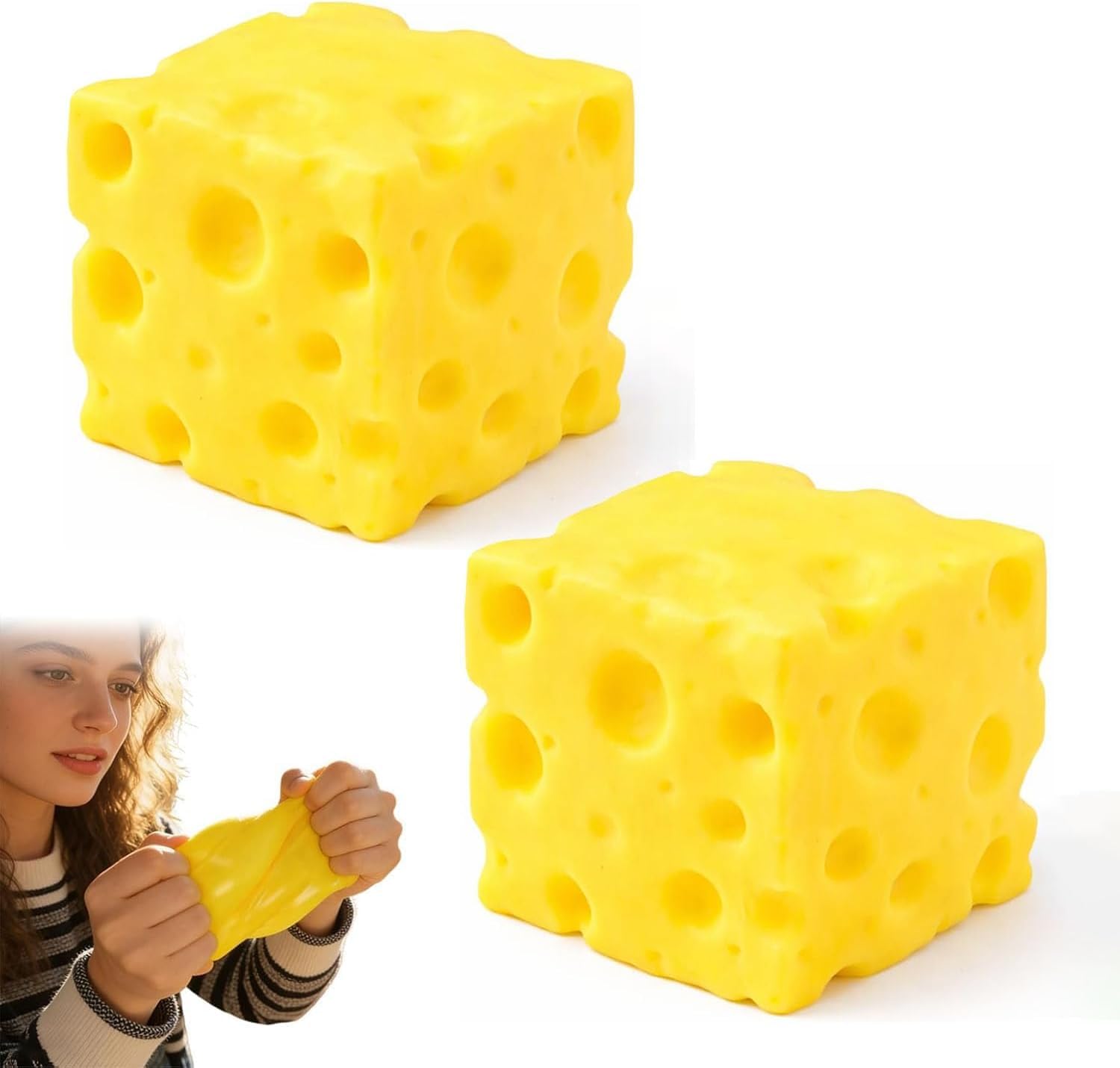 2 PCS Cheese Squishy Lovely Unbreakable Cute Cheese Cute Toy Soft Foam Stress Toy for Men Women for Stress Relief Squeeze Ball