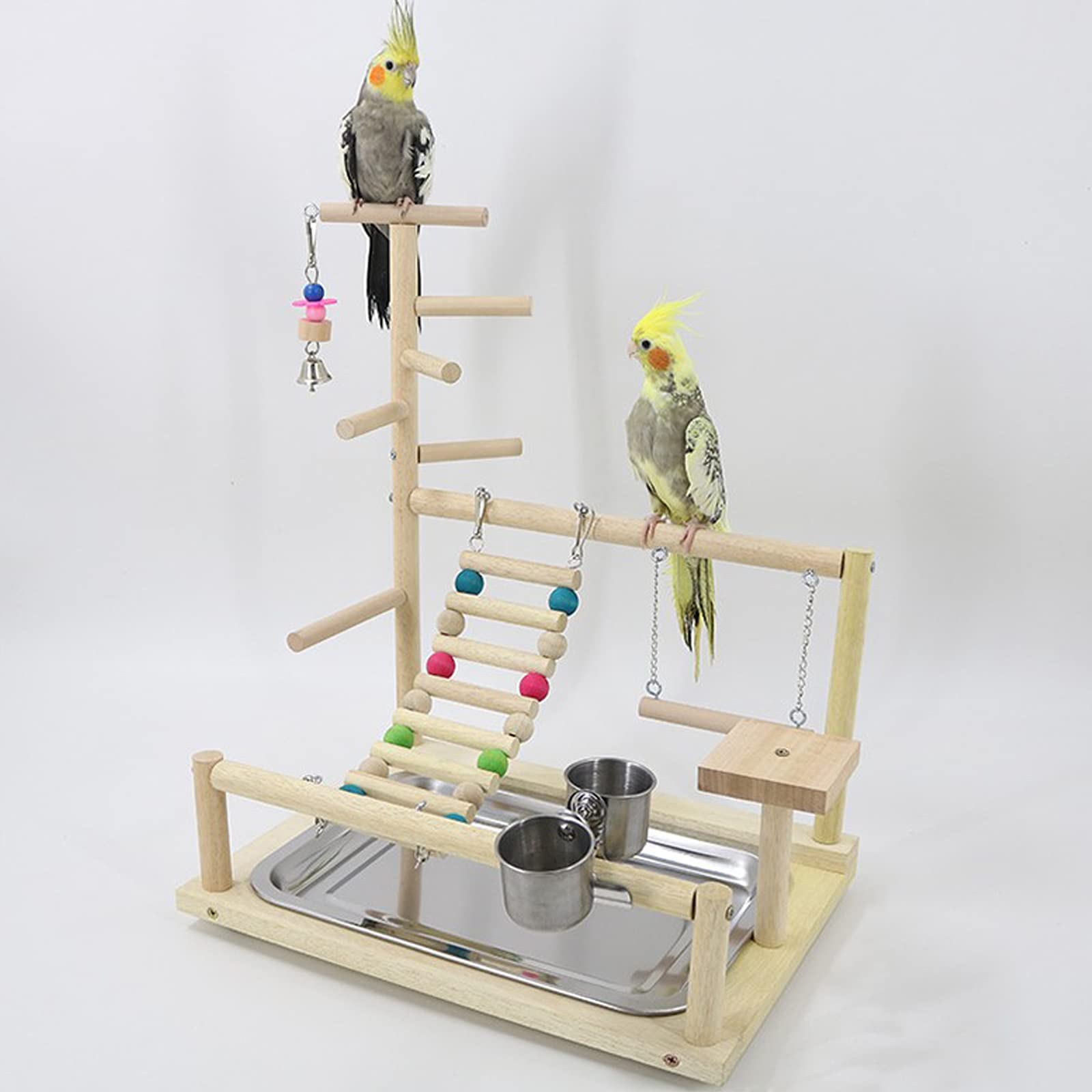 Soporte de Madera para Loros y Pájaros, Patio de Recreo, Gimnasio,Juego de Juguetes, con Perchas, Escaleras y Columpio, para Eclectus Scarlet Macaw Cacatua Monk Parrocchetto Quaker