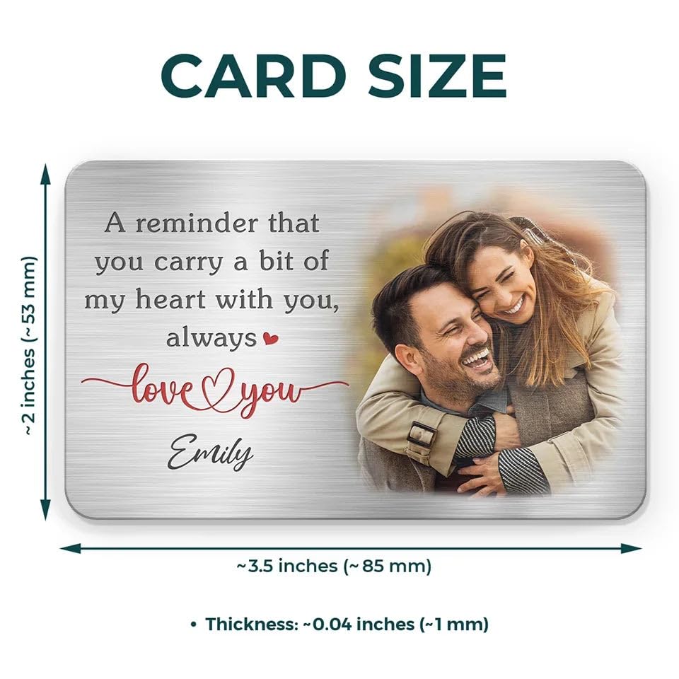DOPTIKA Carry A Bit Of My Heart With You Personalized Wallet Card, Aluminum Wallets Gifts For Men Women, Custom Wallet Photo Insert, Valentines Day Gifts For Husband Wife, Couple Gifts For Him Her3