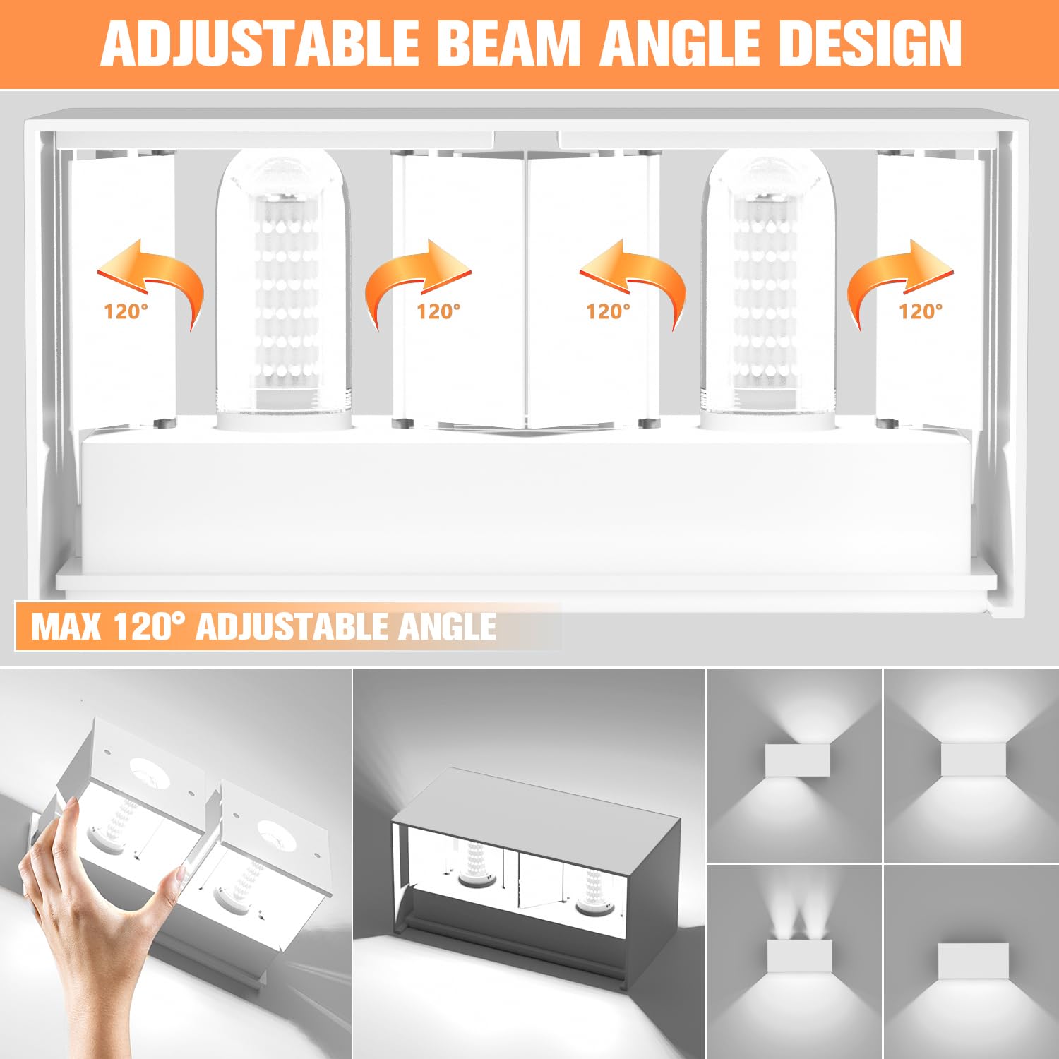YrgePowk Applique da Parete con Lampadina Sostituibile G9 LED, Applique da Esterno IP65 Impermeabile Applique da Parete Interno 18W Bianco Freddo Angolo del Fascio Regolabile - Bianco