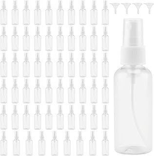 MANCHAP 60 Pack 2oz Plastic Travel Spray Bottles with Caps, Clear Mini Fine Mist Spray Bottles with 4 Funnels, Travel Size Spray Bottles Refillable Containers for Essence, Hair Spray, Toner
