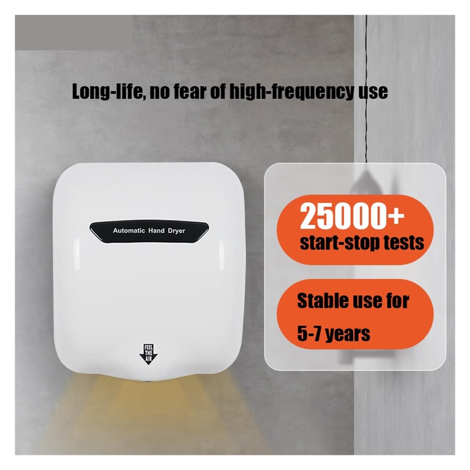 Asciugamani elettrico, Asciugamani automatici con HEPA ad alta velocità, asciuga mani elettrico 304ss for bagno commerciale,Forte flusso d'aria(White hand dryers)