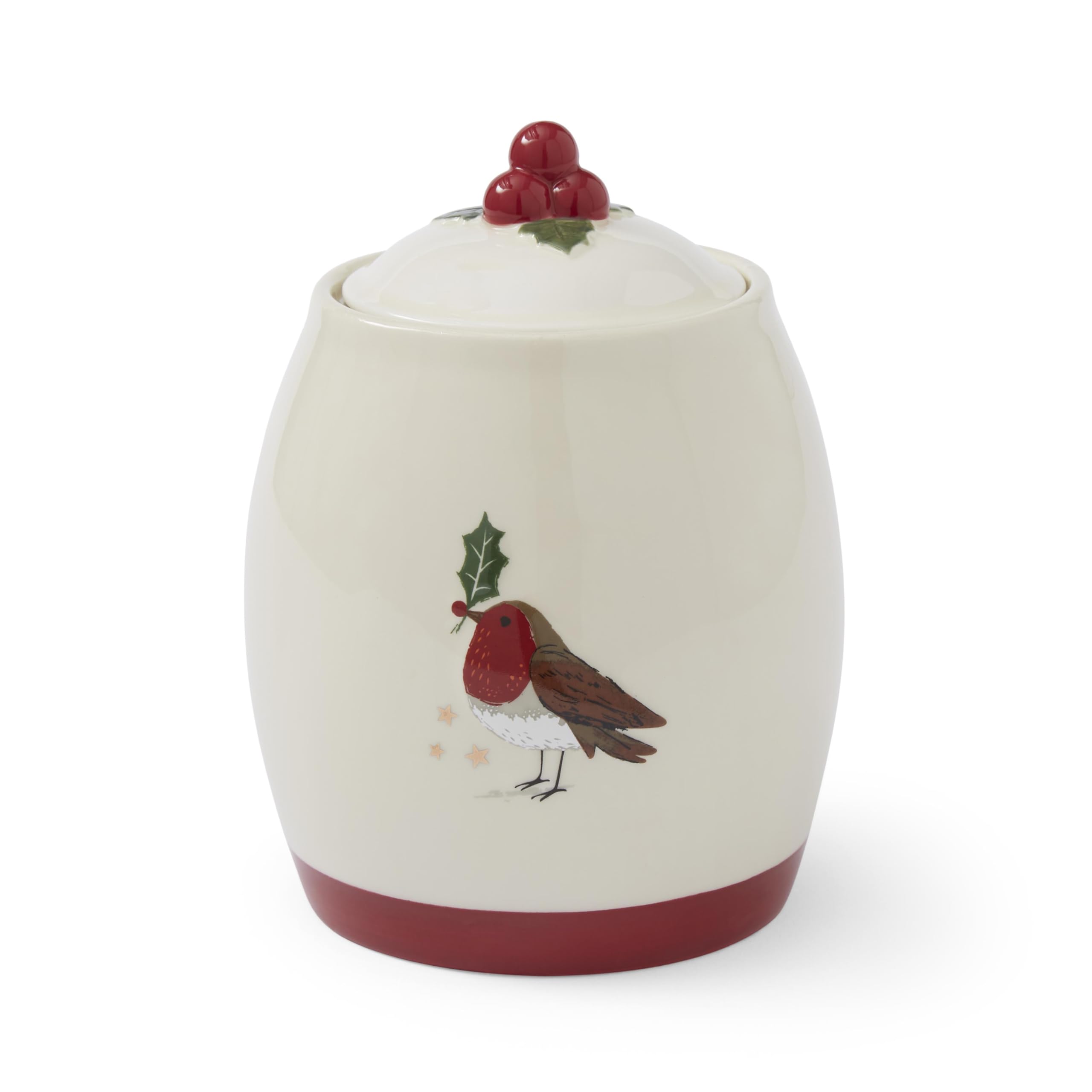 Cooksmart Christmas Robins Retreat Canister/Cookie Jar | Airtight Ceramic Storage Jar for Biscuits, Coffee, Tea & Sugar | Durable Kitchen Canister with Festive Robin Design for Pantry & Counter