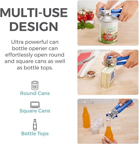 Miniatura 6 de Home Genie Hoja de acero inoxidable y abrelatas manual resistente al óxido, perilla de giro fácil de mano, corte de borde liso en las tapas, asas