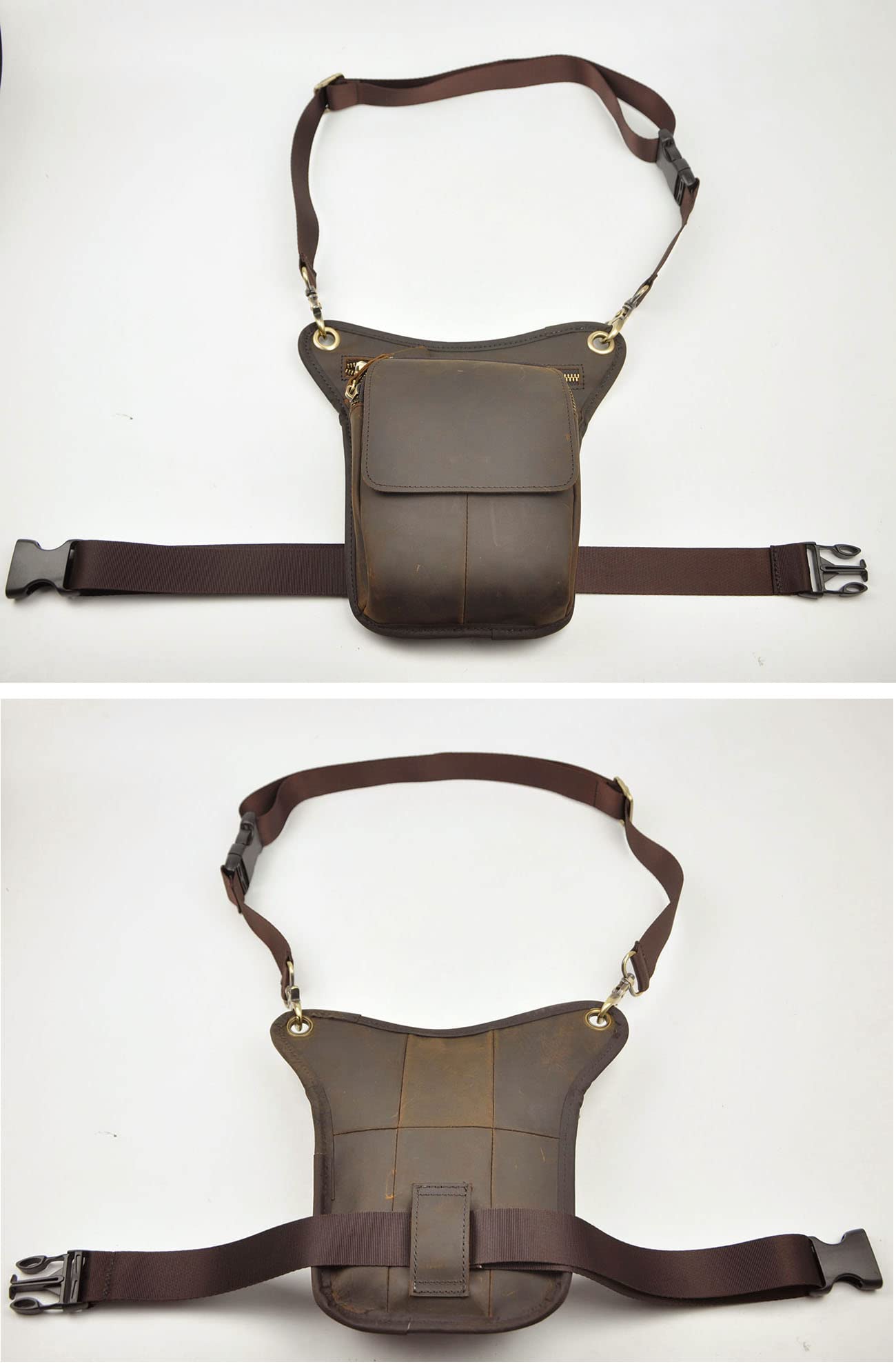 Le'aokuu Hombres Cuero Genuino Bolso Cintura Bolso Pierna Multifuncional Militar Táctico Bolsa de cardera Senderismo Deportes Camping 211-1 (1 211-1 A marrón)