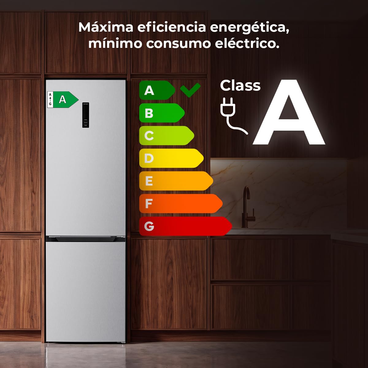 Cecotec Frigorífico Bolero CoolMarket Combi 377 Inox A. 377 Litros, Altura 200 cm, Ancho 59,5 cm, Clase A de Eficiencia, Sistema CoolMatrix, Dos Cajones con Control de Humedad, Congelación Rápida