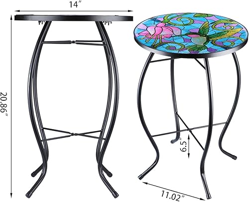 Miniatura 5 de VCUTEKA Mesa auxiliar de mosaico para patio, mesa de centro al aire libre, mesa de centro bistró, mesa auxiliar para plantas, mesa de porche