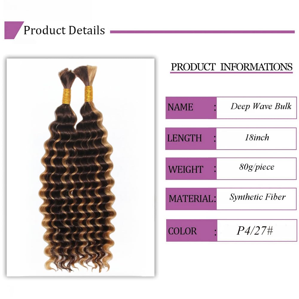 Synthesis 18 Inch Deep Wave Braiding Hair - Boho Braids, Knotless Wet & Wave, 160g (1Pack-2Bundles), P4/27, 18inch - Image 2