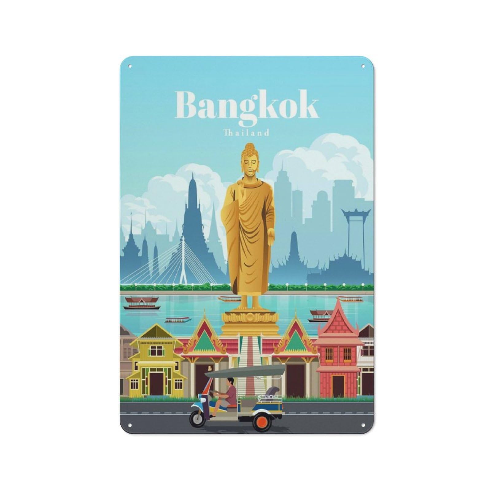 Junmoney Travel To Bangkok Rustic Tin Wall Plaque 30X20cm For Kitchen Or Home Bar, A Winter Wall Decor Update For Kitchen Decor Lovers