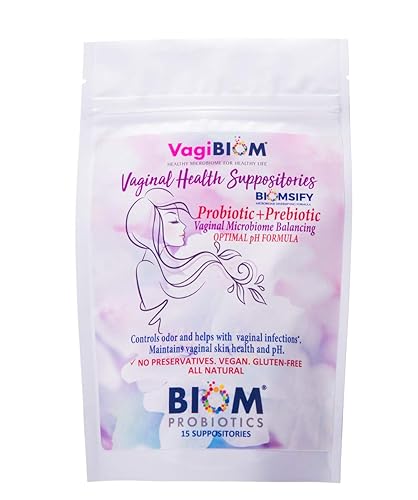 Supositorio probiótico vaginal Biom: pH vaginal natural y régimen de control de olores; equilibra y nutre el microbioma vaginal; sin parabenos, sin