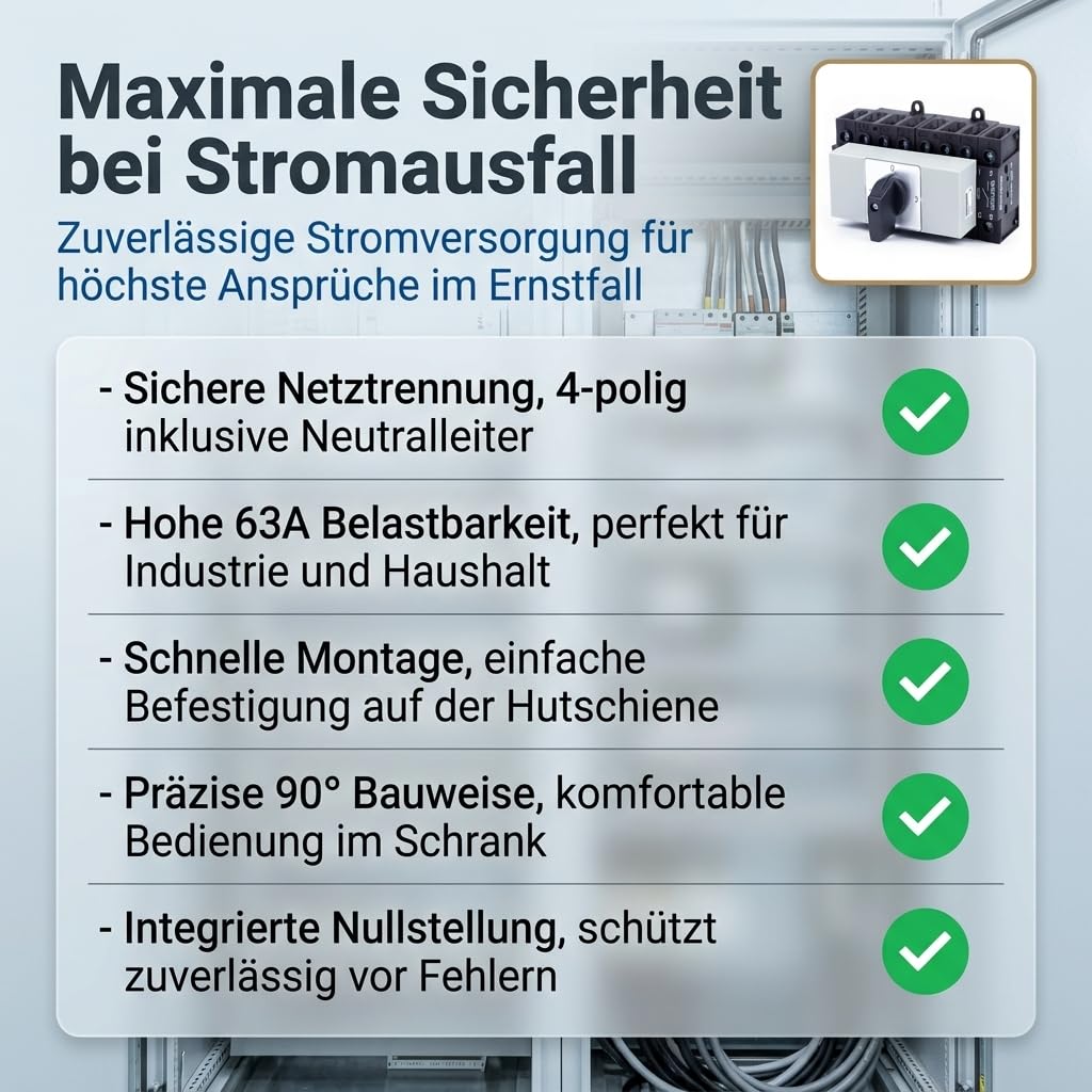 Sälzer Notstrom Umschalter - 63A - Lastumschalter 4-polig - Netz-0-Not - Schnappmontage für Hutschiene (Umschalter 63A)