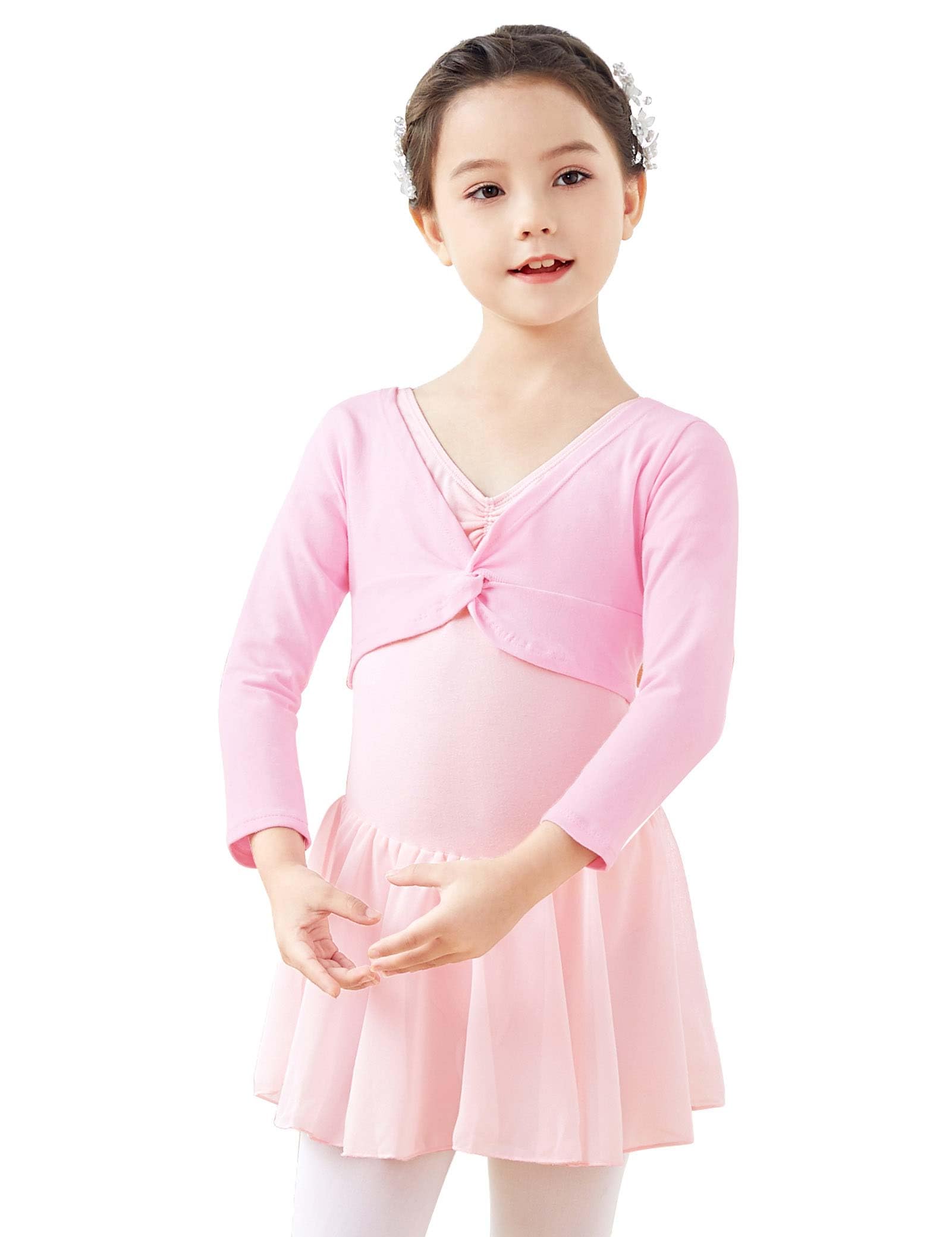 Daydance Girl's Dance Crop Tops Ballet Wrap Shrug Sweater Long Sleeve