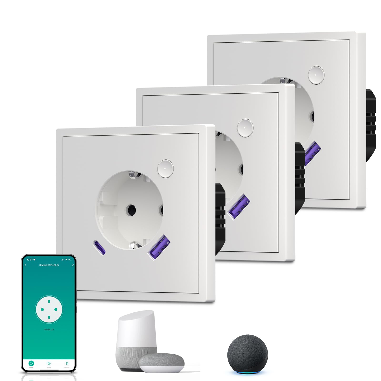 BSEED Enchufe Inteligente con 20W USB y Tipo C,Mate Enchufe Pared Wifi con Medidor Consumo,Control Remoto por APP & Voz,Requiere Cable Neutro,1 Enchufe,Blanco 86mm — view 115