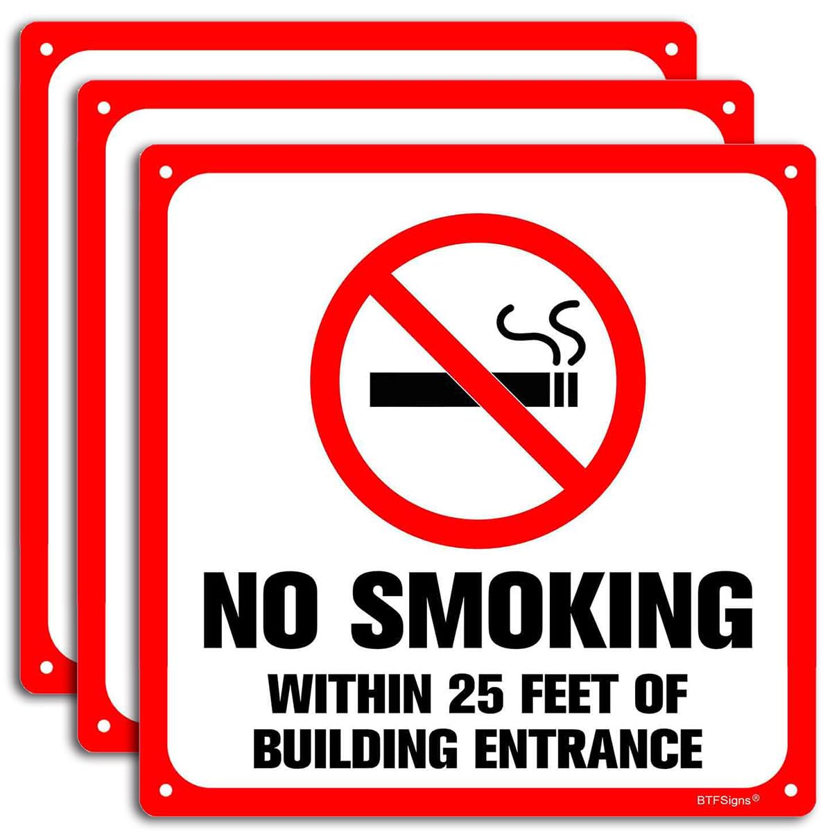 (3 pack) No Smoking Within 25 Feet Of Building Entrance Sign, 8"x12" Aluminum Warning Signs Conspicuous Red Indoor or Outdoor Use