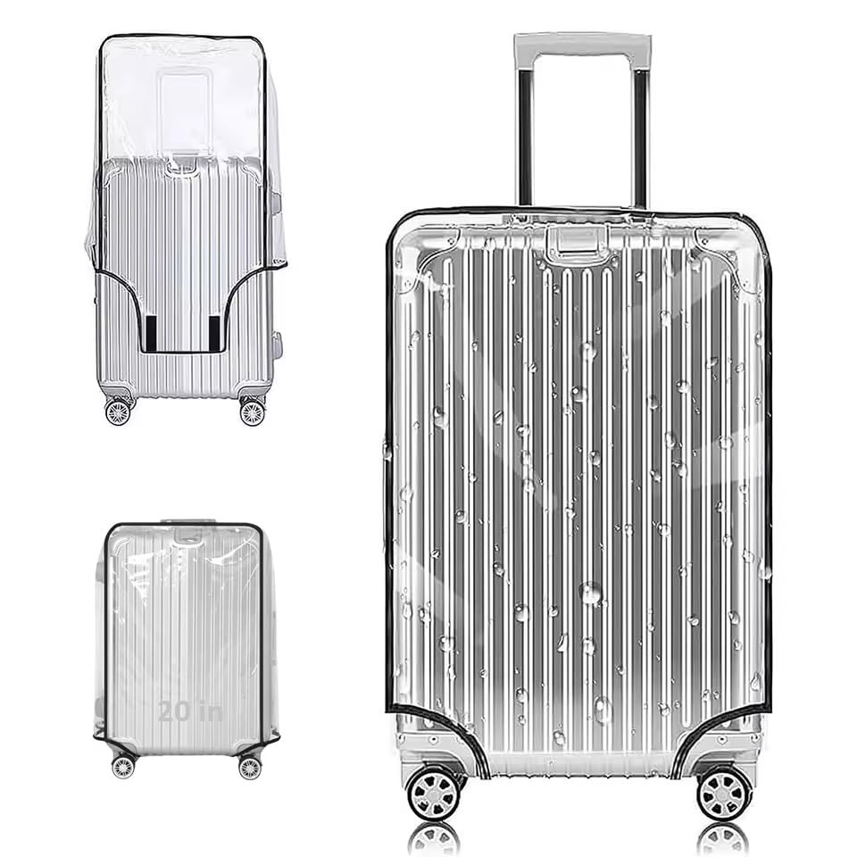 Clear PVC Trolley Suitcase Cover – Waterproof, Dustproof, Anti-Scratch Transparent Luggage Protector with Strong Velcro Closure, PVC Build & Full Protection for Travel Bags (20 Inch)