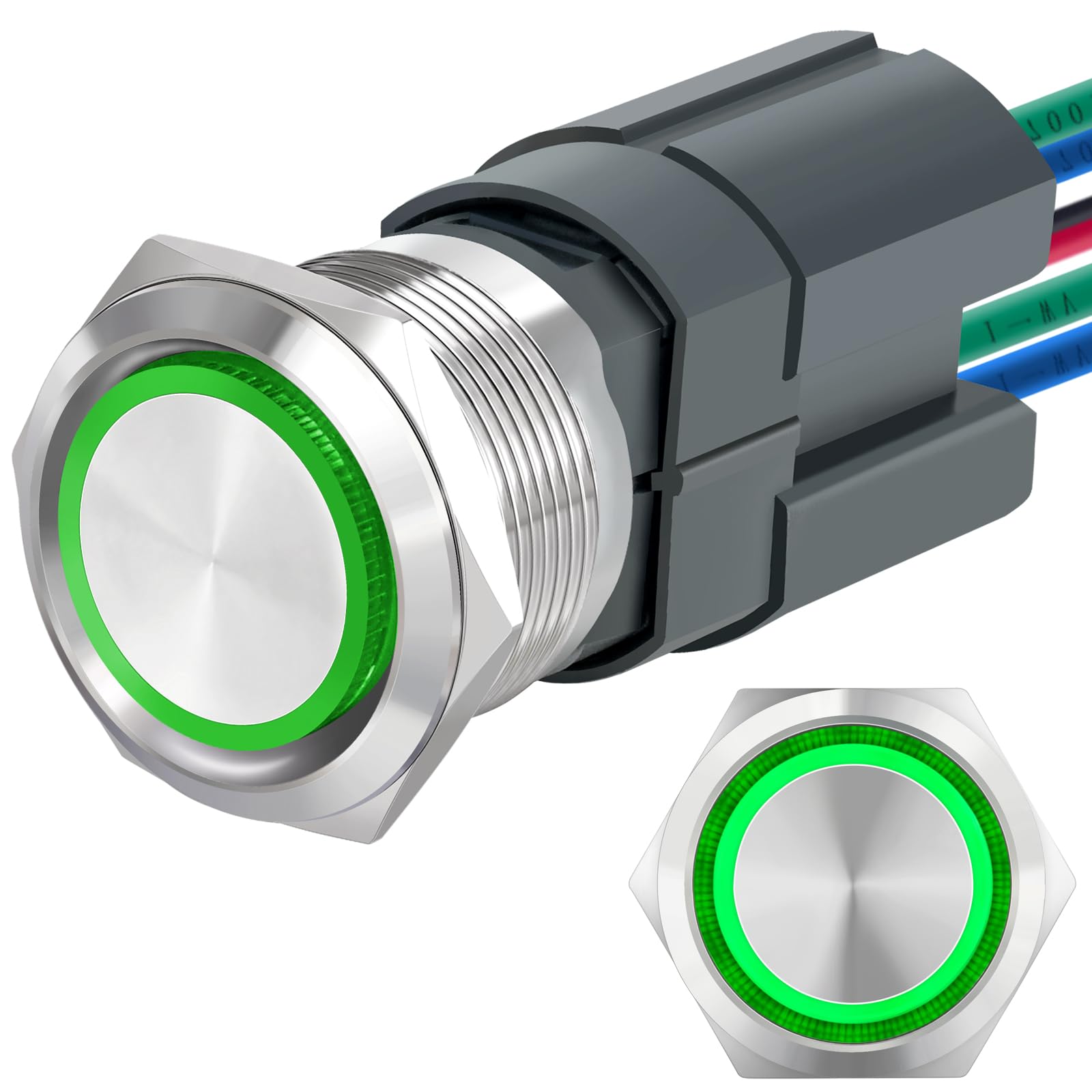 22mm Push Button Switch 15A Latching/Momentary 2NO 12V Angel Eye LED Stainless Steel Round Self-Locking 7/8'' DPST with Wire Socket-image-48