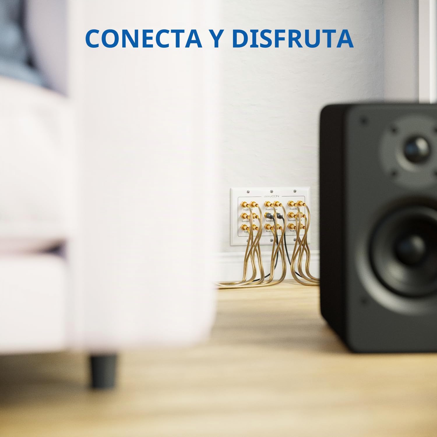 deleyCON Toma de Conexión Toma de Pared para Altavoz Placa de Pared con Enchufes Tipo Banana para Sistema Surround Sound 7.1 y Subwoofer para Cine en Casa