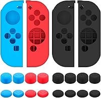 Vista 1 de Protective Case Compatible with Nintendo Switch Joy-Con Controller with Thumb Caps, SENHAI 2 Pack Anti-Slip Silicone Grips Covers with 16 Thumb
