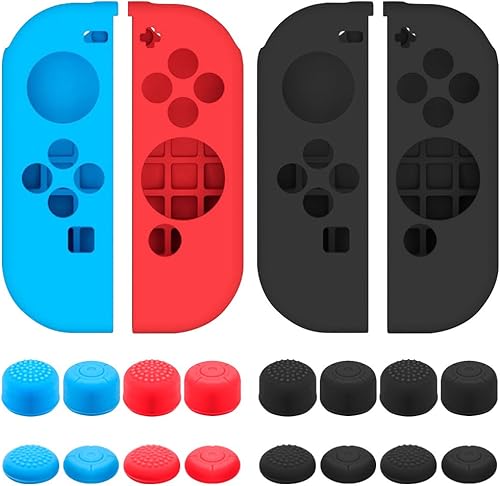 Protective Case Compatible with Nintendo Switch Joy-Con Controller with Thumb Caps, SENHAI 2 Pack Anti-Slip Silicone Grips Covers with 16 Thumb