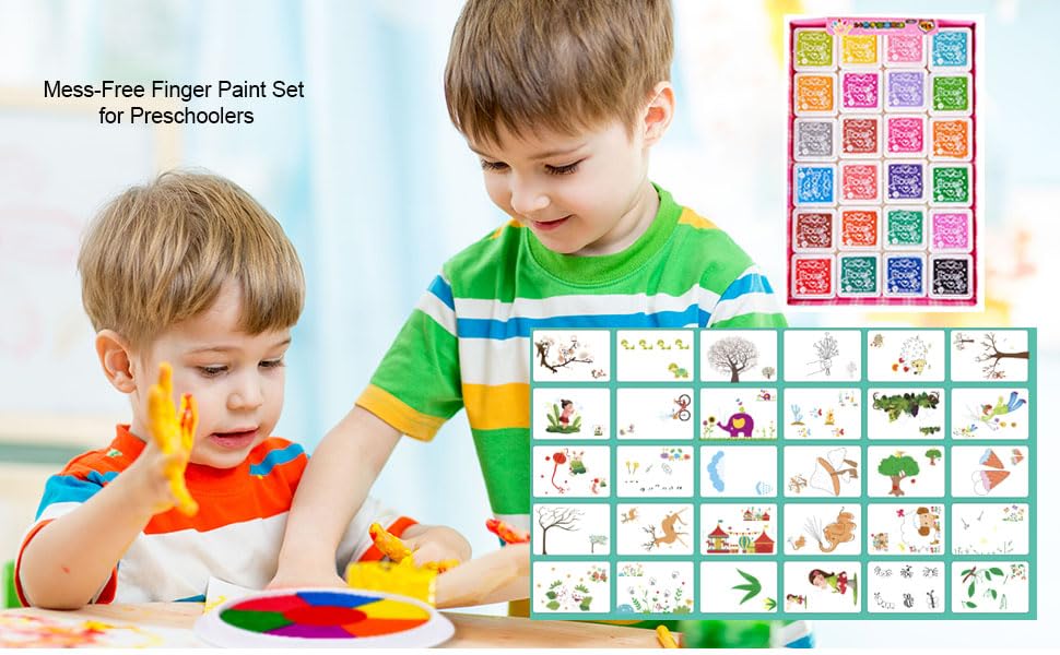 Image of TINY TOYS CO DIY Art & Craft Kits for Boys /Girls 4-8years Old Mess Free No GUE,No Scissors Art Kits, Fun Activity Drawing for Child (Finger Painting KIT)