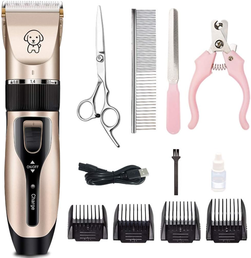 QNMM Dog Clippers Professional Pet Grooming Kit Low Noise, Rechargeable Pet Shaver Cordless Silent Dog Hair Trimmer with Scissors Comb Best Hair Clipper for Dogs Cats