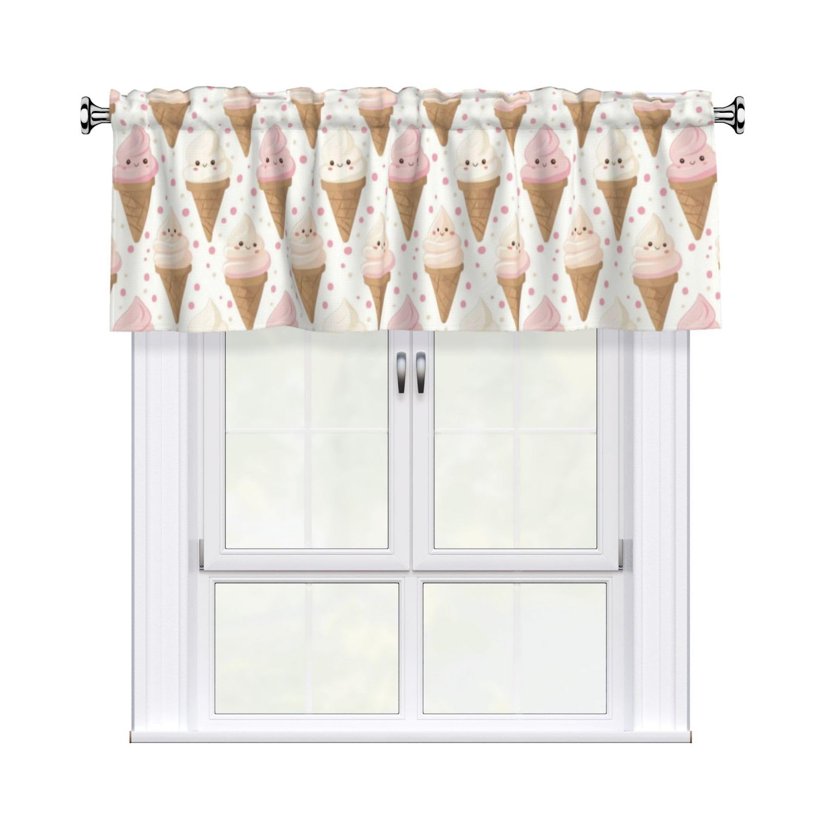 Dreaheater Cute Ice Cream Window Valance Modern Mid Century Window Treatment Valances for Bedroom Kitchen Decor with Rod Pocket W54xl18in