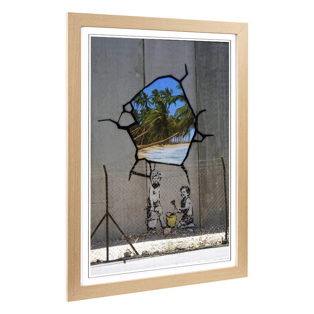 Big Box Art Framed Print of Banksy Gaza Palestine Graffiti Design | Wall Art Picture | Home Decor for Kitchen, Living Room, Bedroom, Hallway, Oak, A2 / 24.5x18 Inch / 62x45cm