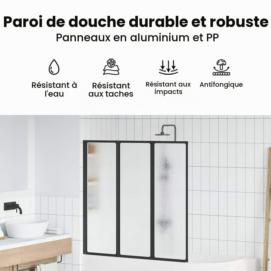 vidaXL Paroi de douche Noir 120 x 2 x 117 cm Aluminium et PP, Paravent de douche, moderne et rectangulaire, pliable, gain de place, panneau flexible pour votre salle de bain