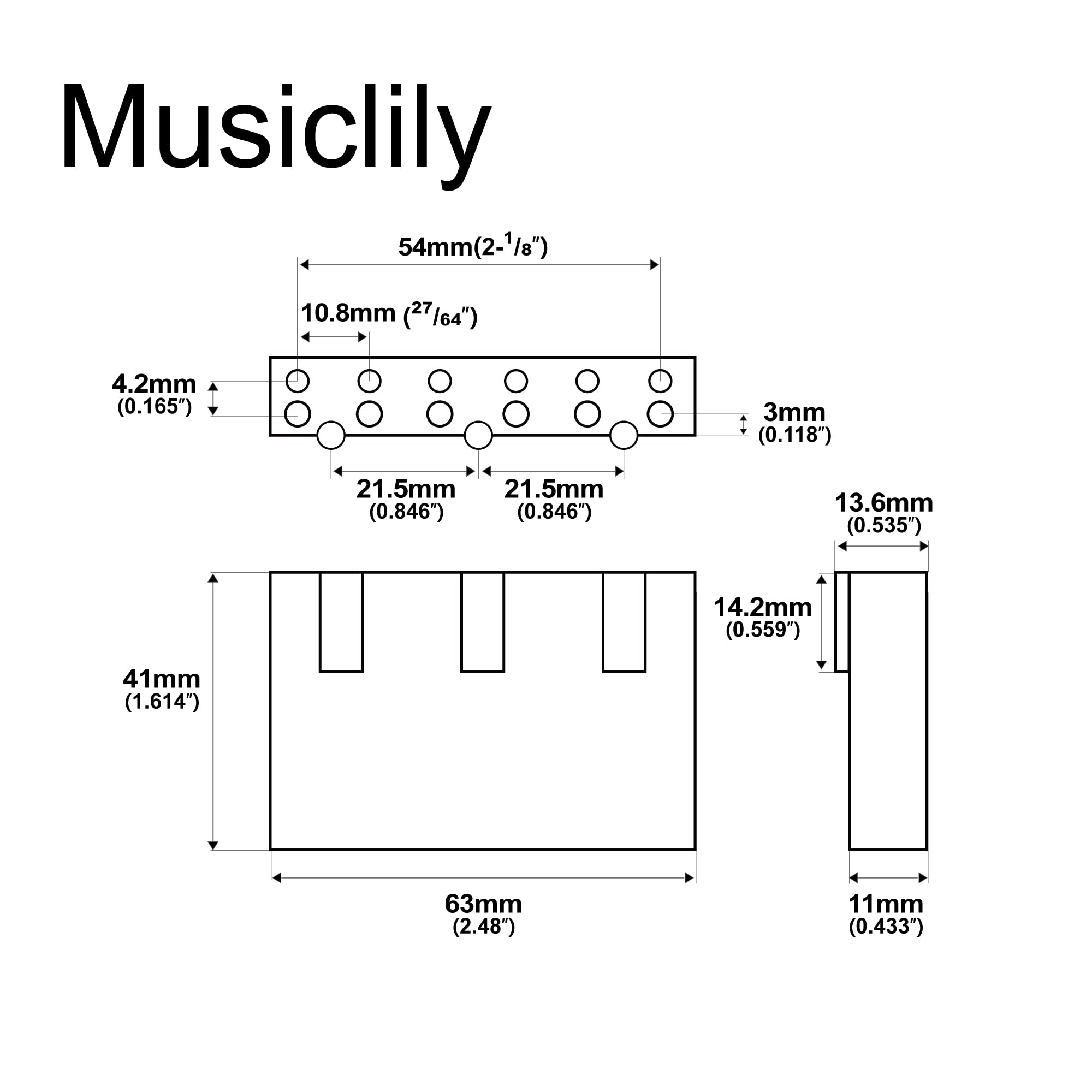 Musiclily Ultra 41mm Solid Brass Tremolo Block 54mm String Spacing for Wilkinson By GOTOH VG300/VS100N Tremolo Bridge - Image 2