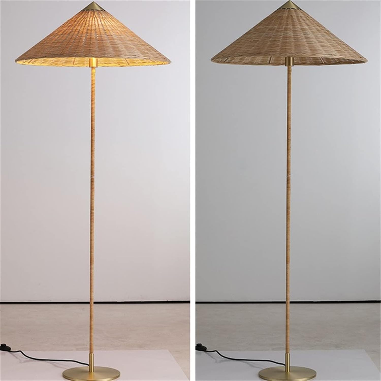 Lámpara de pie Lámpara de pie Alta de ratán Tejida a Mano Lámpara de Poste para Sala de Estar Lámpara de pie de atmósfera Zen Retro