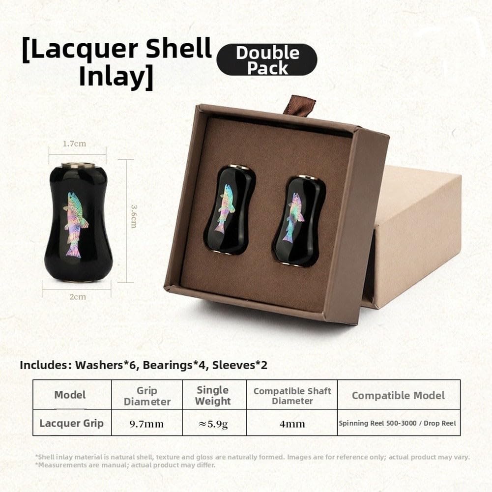 Poignée de moulinet en bois massif avec incrustation nacrée 4 mm pour moulinet de lancer 500-3000 Finition laquée noire Poignée ergonomique