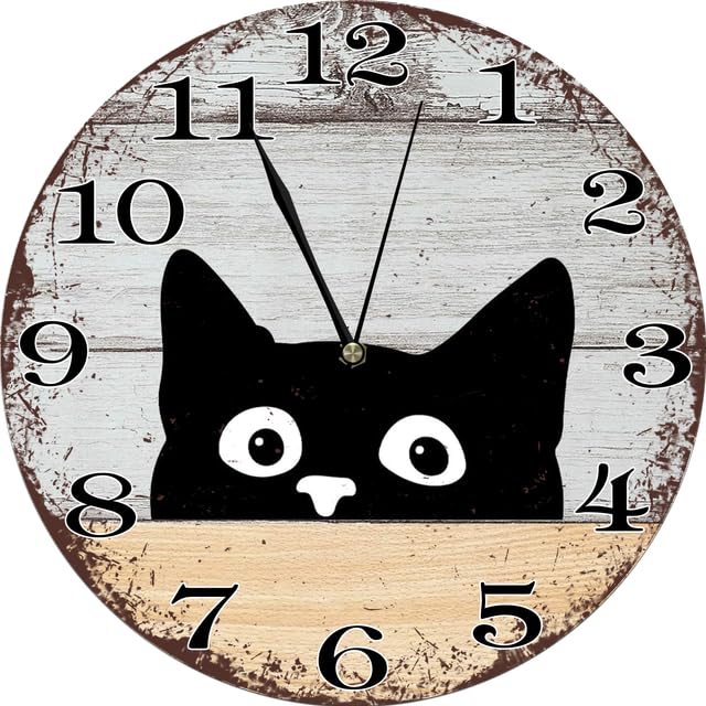 Geroclonup Horloge murale en forme de chat, fonctionnement à piles, silencieux, sans tic-tac, vintage, rond, décoratif