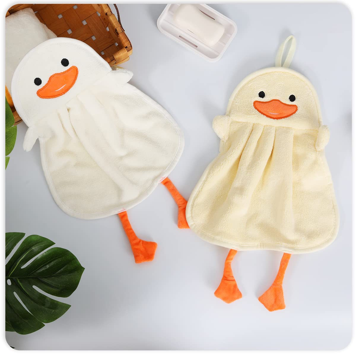 Niedliche Enten-Handtücher, superweiche Mikrofaser, Badetücher, wasserabsorbierend, maschinenwaschbar, Küchentücher, dekorative Handtücher mit Aufhängeschlaufe, Gelb