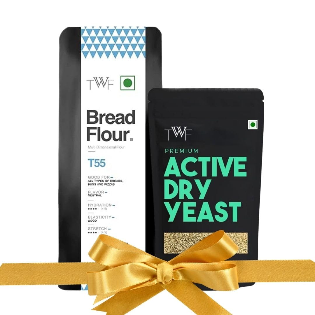 TWF Bread Flour T55 - Premium Unbleached All Purpose Flour for Breads, Buns & Pizzas | Ideal for Home Baking | Bake Perfect Breads Everytime (1kg T55 + 100g Dry Yeast)