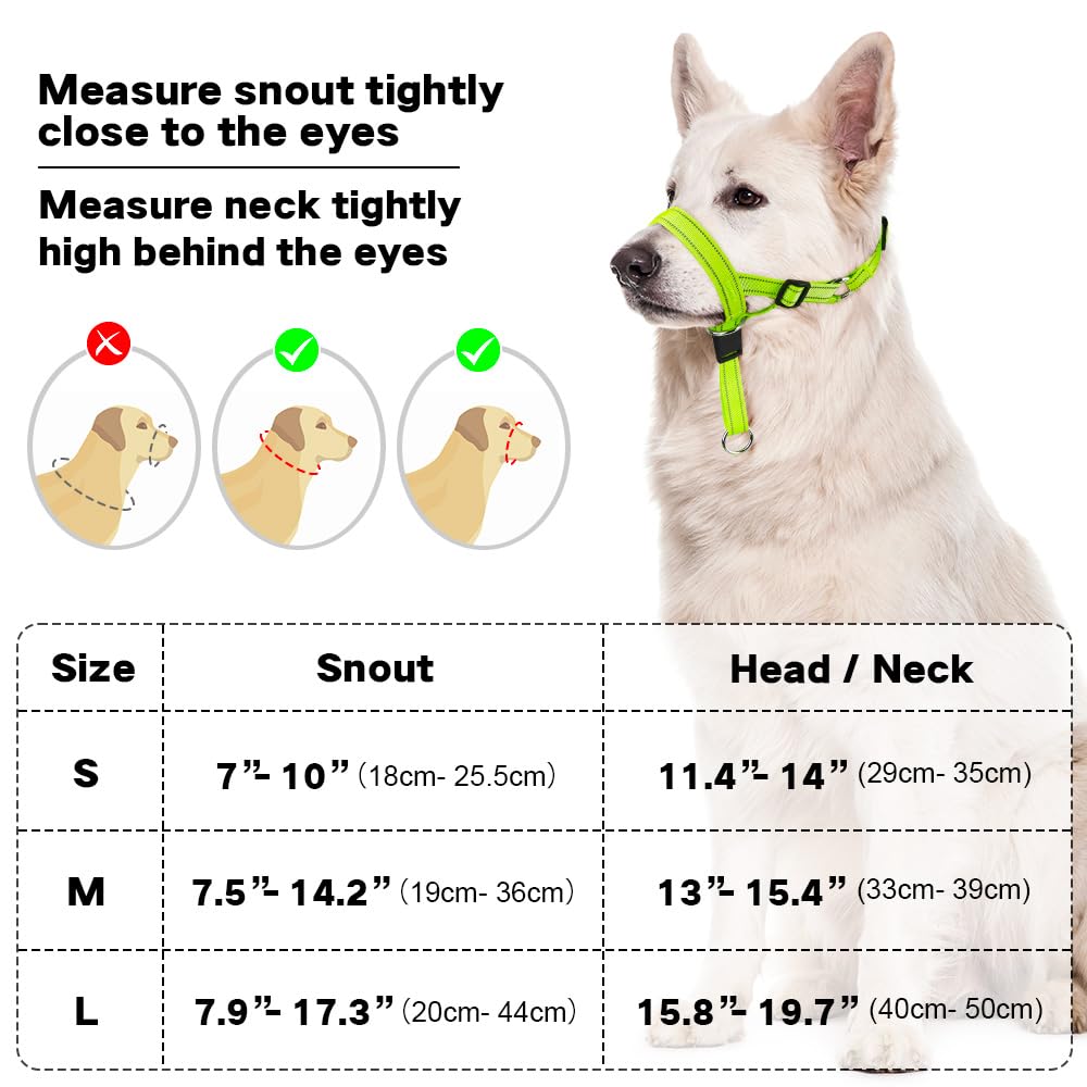 Collar de cabeza de perro sin tirones, collar reflectante para perros, collar acolchado para evitar tirones pesados, correa antitirones (verde, grande (hocico de 7.9 a 17.3 pulgadas)