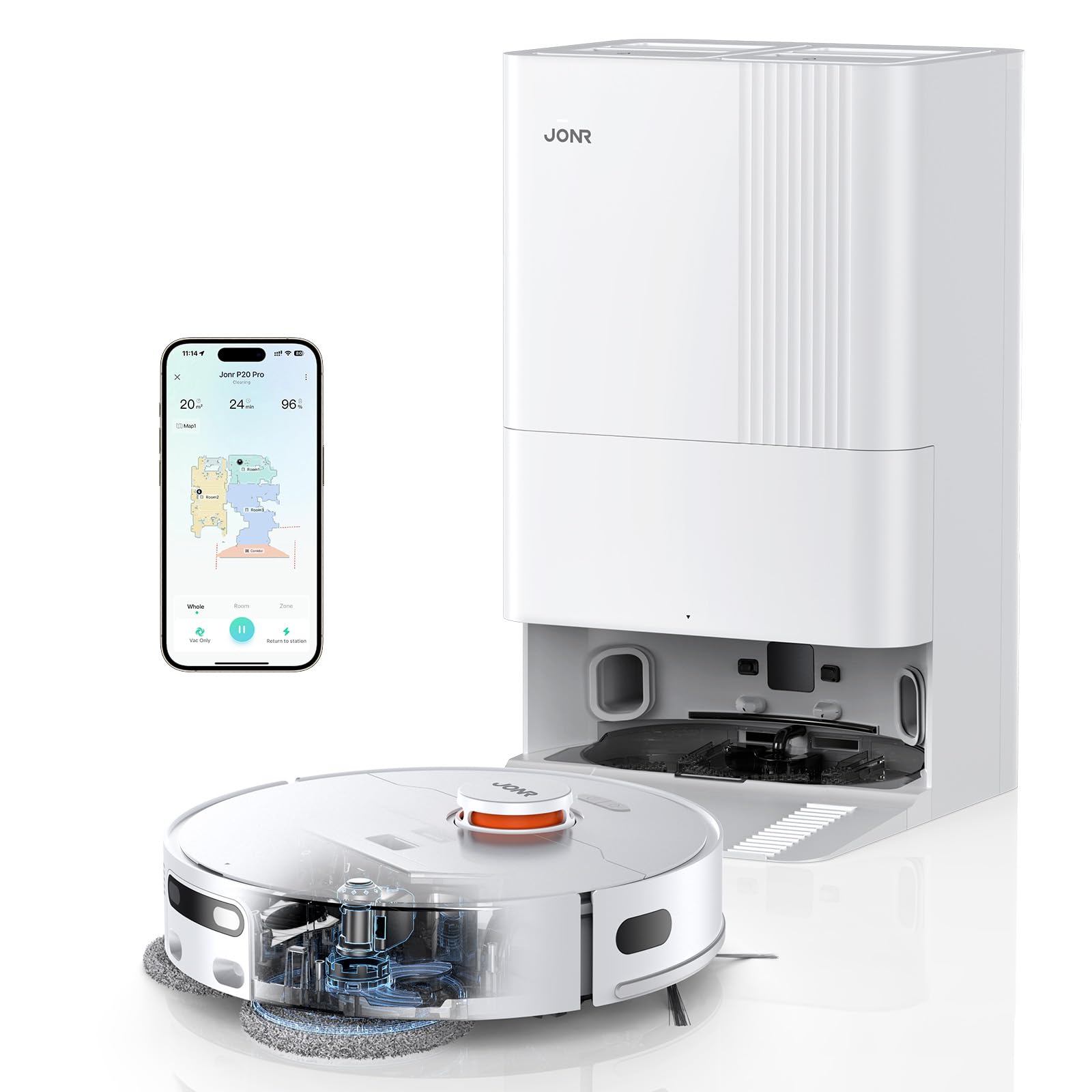 JONR T5 Pro 8150 Pa Robot Vacuum Cleaner - automatyczny odkurzacz, bezprzewodowy robot odkurzający, robot odkurzający sierść dla zwierząt z mope, suszenie na gorącym powietrzu, szczotka zapobiegająca