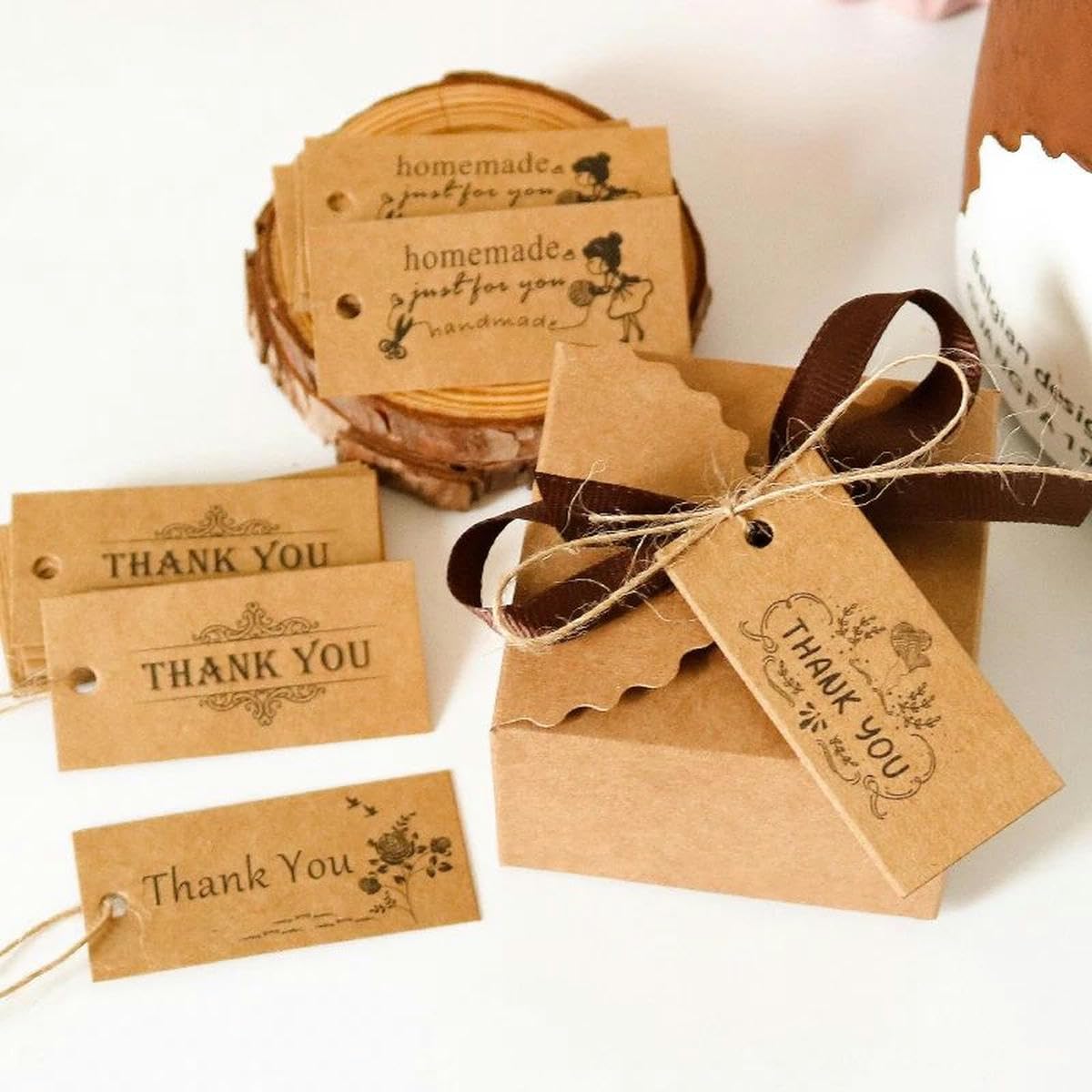 300 Stück Kraft-Geschenkanhänger, handgefertigt, Dankeschön-Hängeanhänger, Hochzeit, Party, Geschenkbox, Verpackung, Etiketten, DIY-Dekoration, Nähen, Kleidungsanhänger, handgefertigt