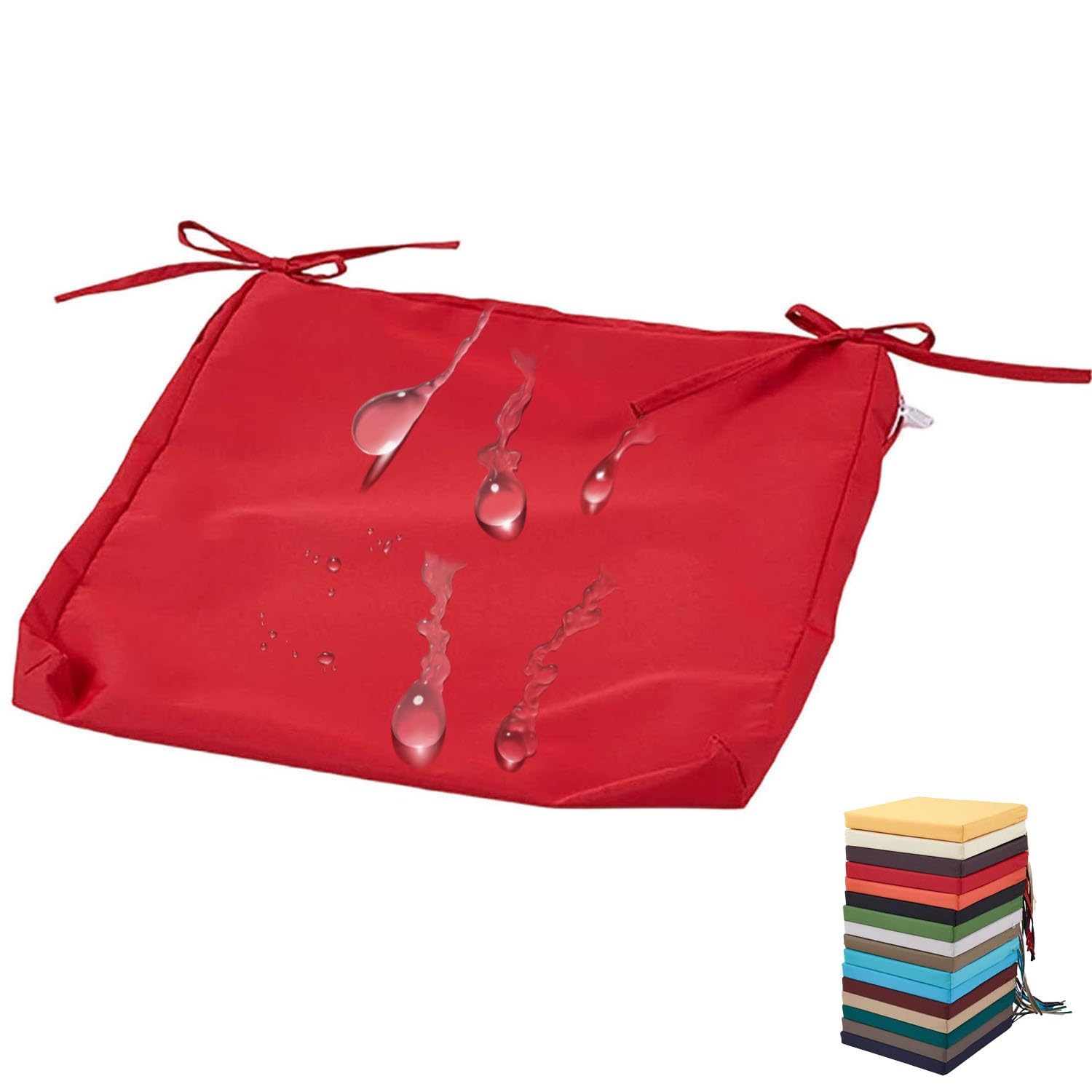 PLCIVSA Outdoor Seat Cushion Covers Waterproof with Zipper,Replacement Outdoor Patio Chair Cushion Slipcover 60x60cm 50x50cm Chair Pads Covers for Garden Rattan Furnitur(Red,40x40x8cm)
