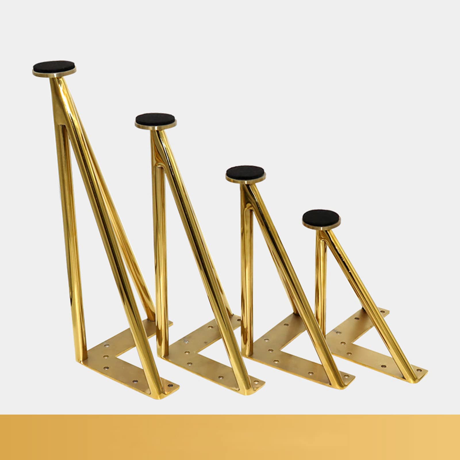 4 Gambe per mobili, Piedini triangolari per mobili, Gambe di Supporto in Acciaio Inox, Gambe Regolabili, con Viti (Oro 30 cm/11,8 Pollici)