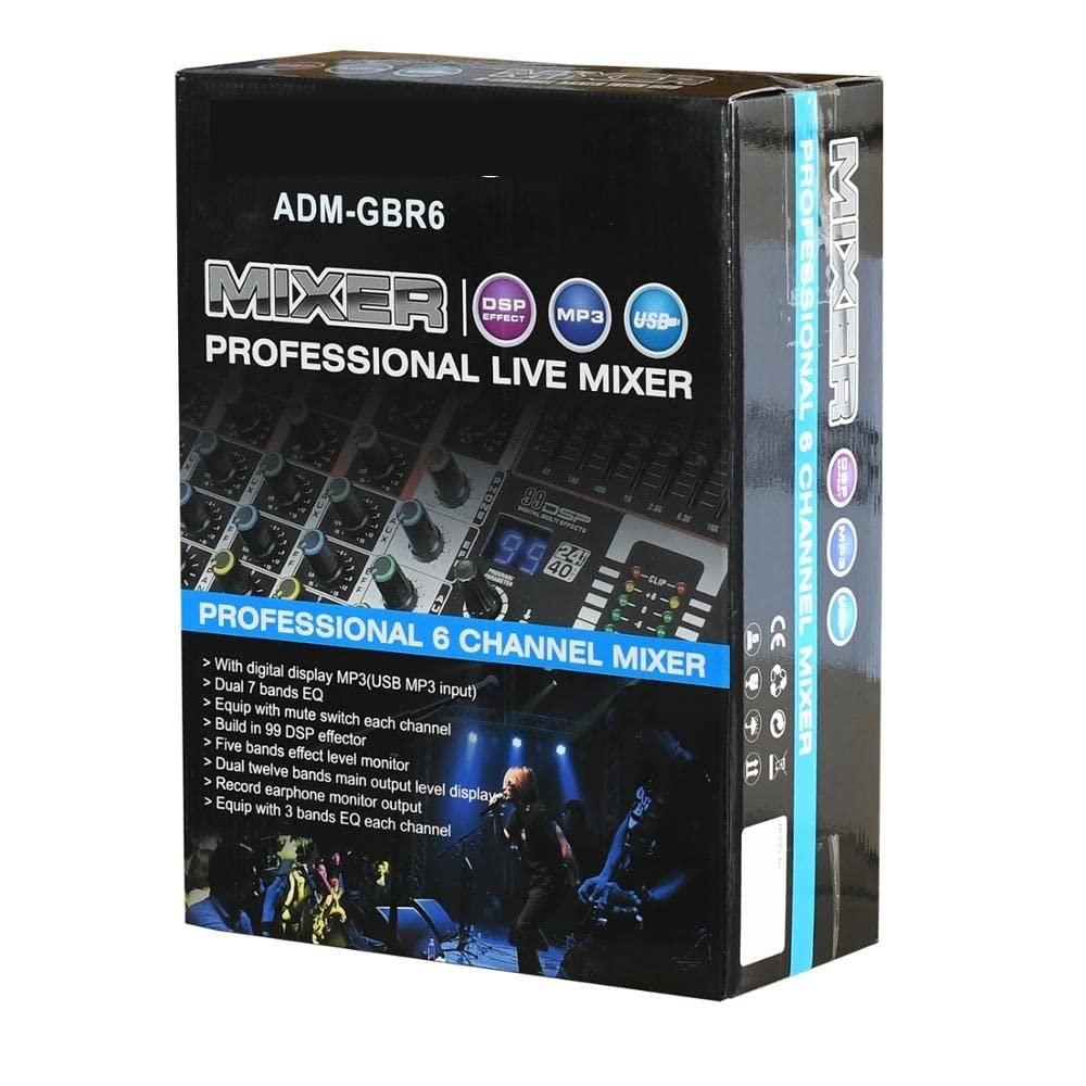 DJ-Equipment für die Party ADM-GBR6 Serie Phantom Power Repaeat -Effekt USB Funktion Bluetooth Karaoke DJ Konsole 9 9dsp Mixer Audio 6 Kanal (Color : ADM-GBR8)