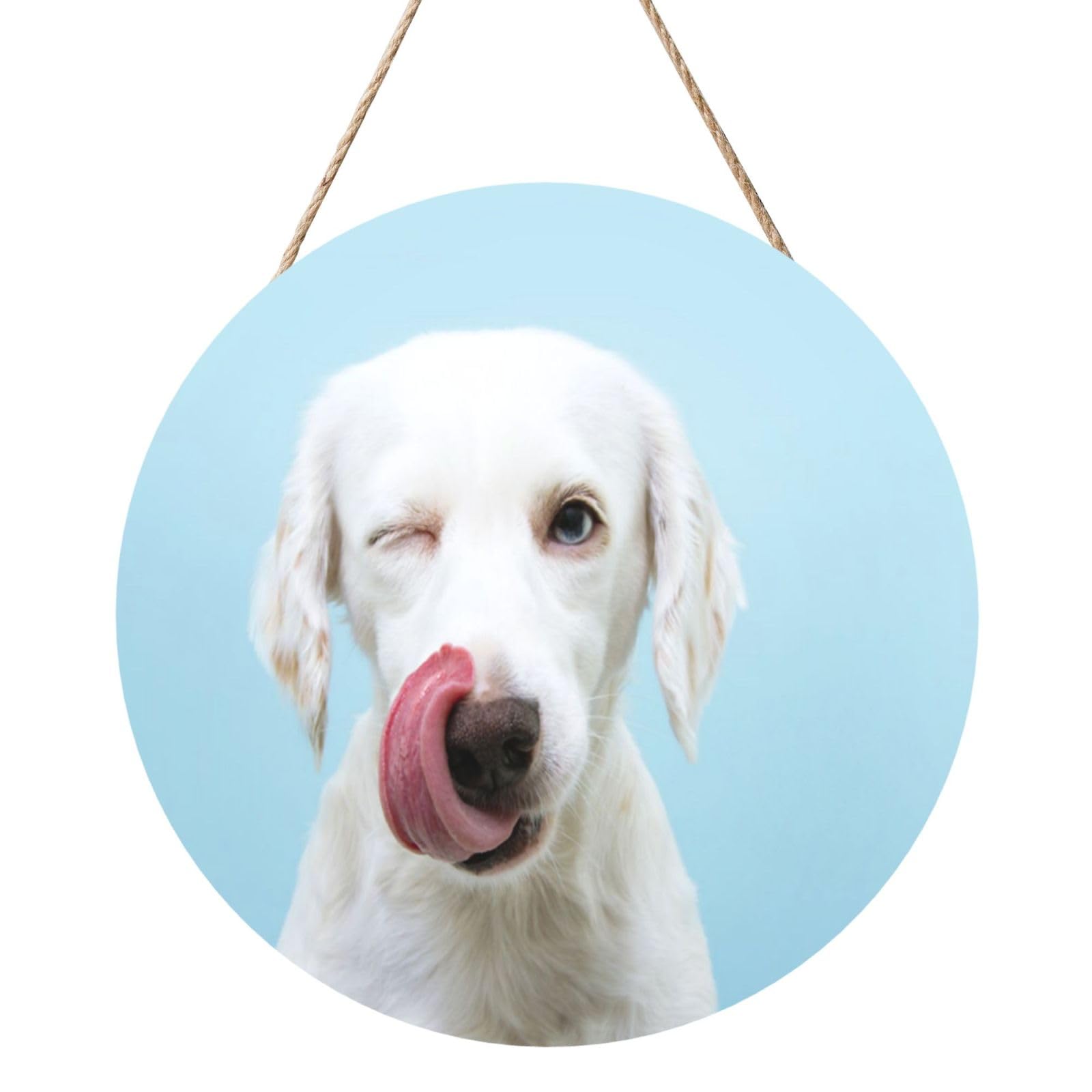 InOmak Funny Labrador, Round Wood Panel Painting 12 in, Wall Hanging Painting For Home