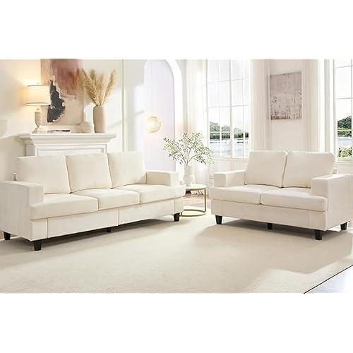 PUREMIND 2 Piece Living Room Sofa Set, Chenille 3-Seat Sofa and Loveseat Sets, Modern Sectional Couch + 2 Seater Couch Sets for Living Room, Apartment, Office