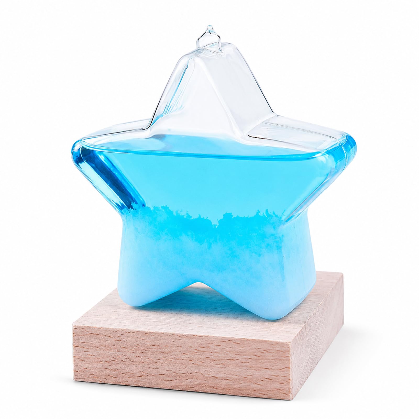 Storm Glass Weather Forecaster, Star Shaped Desktop Weather Station with Solid Wood Base, Indoor Barometer for Home Office Decor, Unique Gift for Men Women